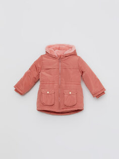 Пальто для маленьких девочек с капюшоном и длинными рукавами LCW baby, матовый оранжевый