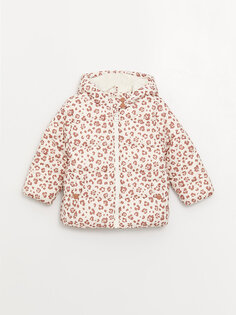 Пальто для маленьких девочек с капюшоном и длинными рукавами LCW baby, экрю с принтом