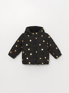 Пальто для маленьких девочек с капюшоном и длинными рукавами LCW ECO, черный с принтом