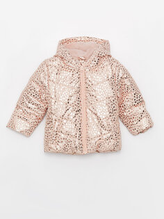 Пальто для маленьких девочек с капюшоном и длинными рукавами LCW ECO, бледно-розовый с принтом