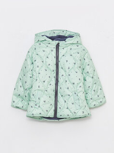 Пальто для маленьких девочек с капюшоном и длинными рукавами LCW baby, светло-зеленый с принтом