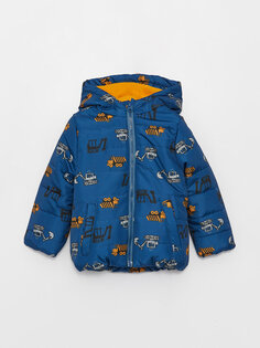 Пальто для маленьких мальчиков с капюшоном и длинными рукавами LCW baby, темно-синий с принтом