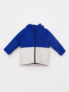 Пальто для маленьких мальчиков с капюшоном и длинными рукавами в цветных блоках LCW ECO, синий