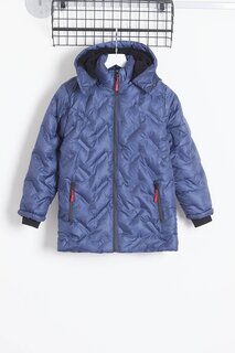 Пальто для мальчика Cross Printed Hooded Puffer Coat 14539 Bilen Kids, темно-синий