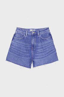Короткие джинсовые шорты среднего синего цвета со складками и застежкой-молнией на подоле с высокой талией C 4534-063 CROSS JEANS