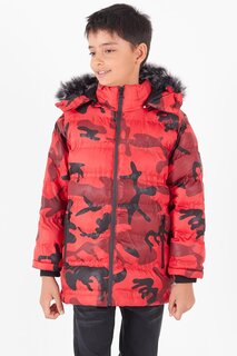 Пальто для мальчика с капюшоном и камуфляжным рисунком 14538 Bilen Kids, красный
