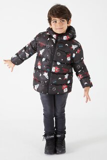 Пальто для мальчика с принтом персонажей, черное 15631 Bilen Kids