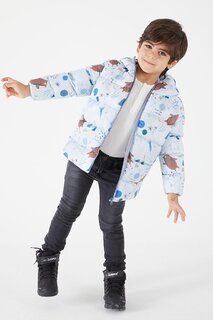 Пальто для мальчика с принтом характера, серое 16056 Bilen Kids