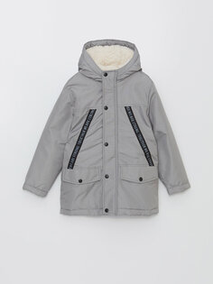 Пальто для мальчика с капюшоном и принтом LCW ECO, серый