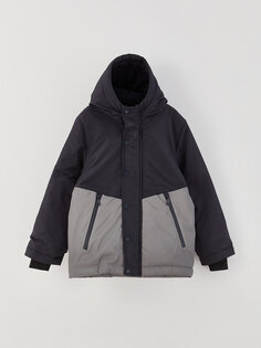 Пальто для мальчика с капюшоном и светоотражающими деталями LCW ECO, темно-синий
