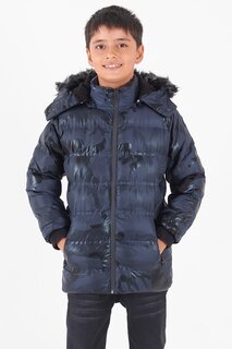 Пальто для мальчика с капюшоном и камуфляжным рисунком 14538 Bilen Kids, темно-синий