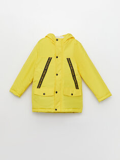 Пальто для мальчика с капюшоном и принтом LCW ECO, желтый
