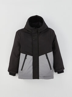 Пальто для мальчика с капюшоном и светоотражающими деталями LCW ECO, новый черный