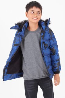 Пальто для мальчика с капюшоном и камуфляжным рисунком 14538 Bilen Kids, синий