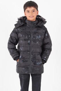 Пальто для мальчика с капюшоном и камуфляжным рисунком 14538 Bilen Kids, черный