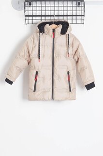Пальто для мальчиков Plain Printed Hooded Puffer Coat 14540 Bilen Kids, бежевый