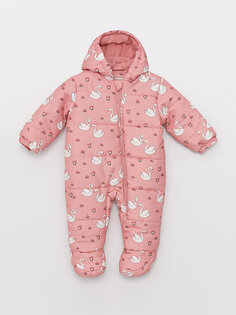 Пальто космонавта для маленьких девочек с капюшоном и длинными рукавами LCW baby, розовый с принтом