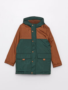Пальто для мальчика с капюшоном в стиле колор-блок LCW ECO, коричневый