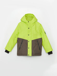 Пальто для мальчика с капюшоном в стиле колор-блок LCW ECO, неоновый зеленый