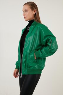 Пальто из искусственной кожи Oversize College с воротником на молнии 6230116 Lela, зеленый