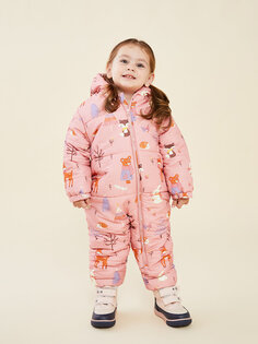Пальто космонавта для маленьких девочек с капюшоном и длинными рукавами LCW baby, розовый с принтом