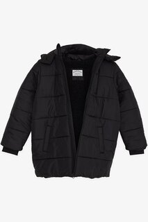 Пальто для мальчика с капюшоном и карманом на молнии, черное (4–9 лет) Breeze