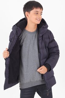 Пальто для мальчика Черное пуховое пальто с капюшоном и молнией 14536 Bilen Kids, темно-синий