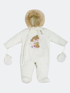 Пальто и перчатки космонавта для маленьких девочек с капюшоном и длинными рукавами с принтом LUGGİ BABY, крем