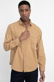 Удобная джинсовая мужская рубашка с одним карманом Relax Fit, кофейная рубашка TUDORS