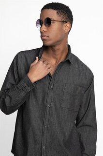 Удобная джинсовая мужская рубашка с одним карманом Relax Fit TUDORS, черный