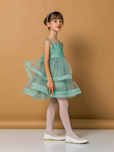 Тюлевое платье с круглым вырезом для маленьких девочек Daisy Girl, зеленый