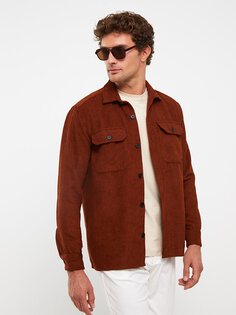 Удобная бархатная мужская куртка-рубашка с длинным рукавом LCW Vision, матовый оранжевый