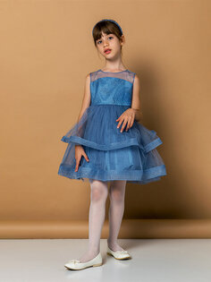 Тюлевое платье с круглым вырезом для маленьких девочек Daisy Girl, индиго