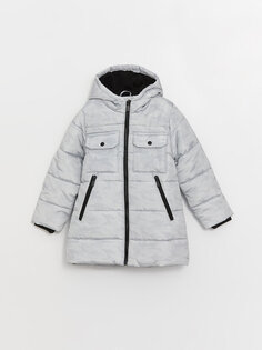Пальто с капюшоном для мальчика LCW Kids, серый с принтом