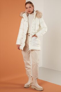 Пальто стандартного кроя с капюшоном и карманами из искусственного меха 497IRMAK Lela, экрю