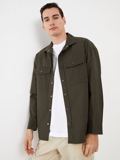 Удобная мужская куртка-рубашка из габардина с длинным рукавом LCW Casual, хаки