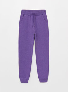 Базовые спортивные штаны для девочек-джоггеров с эластичной резинкой на талии LCW Kids, фиолетовый меланж