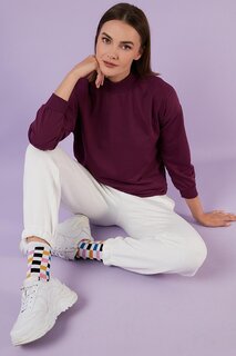Базовый вязаный свитер из хлопка с воротником-стойкой 5863323 Lela, фиолетовый