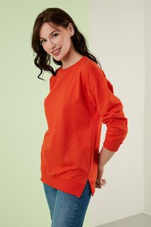 Базовый вязаный свитер из хлопка с круглым вырезом 5863569 Lela, апельсин