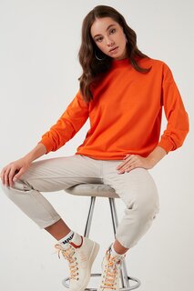 Базовый вязаный свитер из хлопка с воротником-стойкой 5863323 Lela, светло-оранжевый