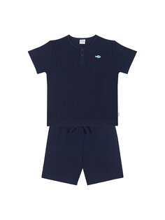 Базовый пижамный комплект с короткими рукавами и шортами для мальчика с круглым вырезом ANTEBIES, темно-синий