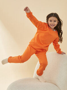 Базовый пижамный комплект для девочек с круглым вырезом и длинными рукавами LCW Kids, апельсин