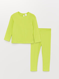 Базовый пижамный комплект для маленьких девочек с круглым вырезом и длинными рукавами LCW ECO, лаймово-зеленый