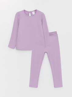 Базовый пижамный комплект для маленьких девочек с круглым вырезом и длинными рукавами LCW ECO, сирень