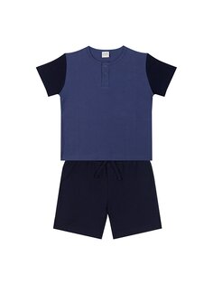 Базовый пижамный комплект с короткими рукавами и шортами для мальчика с круглым вырезом ANTEBIES, синий