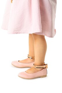 Балетки для девочек на липучке с бантом Ege 205 с кожаным ремешком на щиколотке KİKO KİDS, пудрово-розовый Kiko Kids