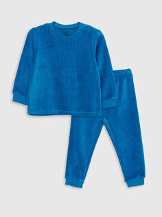 Базовый хлопковый пижамный комплект для маленьких мальчиков с круглым вырезом и длинными рукавами LCW baby