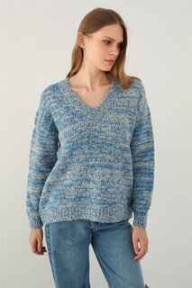 Базовый трикотажный свитер с фактурной текстурой INDIGO и V-образным вырезом Sherin