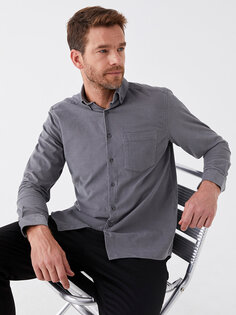 Бархатная мужская рубашка обычного кроя с длинным рукавом LCWAIKIKI Classic, серый