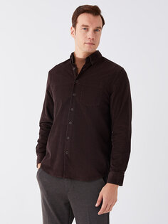 Бархатная мужская рубашка обычного кроя с длинным рукавом LCWAIKIKI Classic, темно коричневый